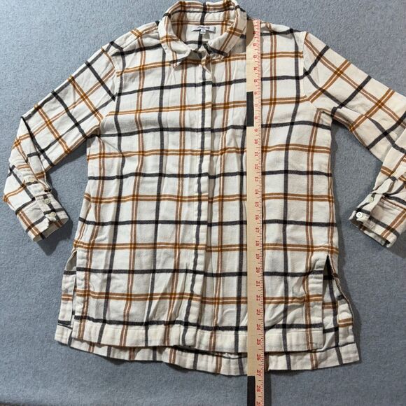 Madewell Shirt Womens S Ivory Ginger Navy Plaid Oversized Flannel Boyfriend - Picture 6 of 10